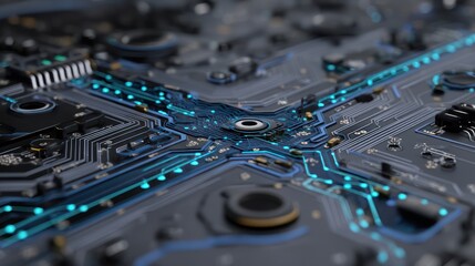 Poster - Seamless digital circuit design combining cyberspace with advanced tech, highlighting data flow.