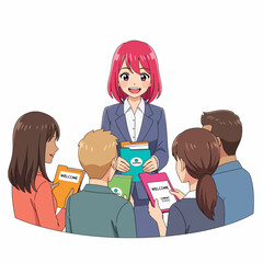 Poster - Business Woman Presenting Information to Diverse Team Members in Meeting