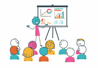 Poster - Diverse Business Team Attending Presentation with Financial Charts on Whiteboard