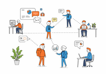 Poster - Connected business people collaborating in a modern office environment with digital communication