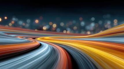 Poster - Dynamic Digital Curves Along a Futuristic Highway Virtual Environment Bright Night Setting Stunning Viewpoint