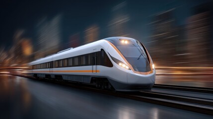 Poster - Hightech Data Train Racing Through a Dynamic Futuristic City Transport Digital Environment Night View