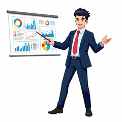 Poster - Businessman Presenting Financial Data on a Whiteboard with Charts and Graphs