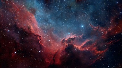 Wall Mural - Cosmic nebulae glow with vibrant red and blue hues against a starry backdrop. .