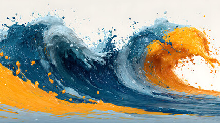 Poster - Blue and orange wave with a white background. The blue and orange colors create a sense of energy and movement