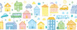 © icon Home - hand drawing seamless pattern with houses for kids.graphic, children, elegant, grey, minimalist, monochrome, print, window, cosy, drawing, fabric, hand-drawn, repeat, simple, sketchy, vignetting,