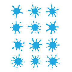Aufkleber - A collection of twelve blue water droplet splashes arranged in a rectangular grid on a white background