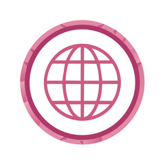 Aufkleber - Earth Globe Network Connection Icon in Pink Circle. Global Symbol