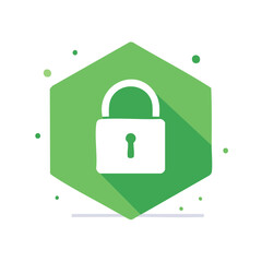 Poster - Lock icon on green hexagon for security concept, web protection, privacy and data safety assurance