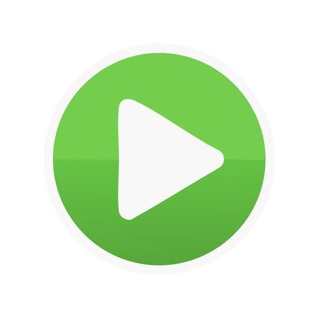Play Button Icon, Vector Illustration. Green Round Shape with White Triangle, Design for Online Media Streaming, Video, Audio, Start