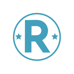 Poster - Bold Letter R Surrounded by Circle and Stars for Logos or Emblems in Blue