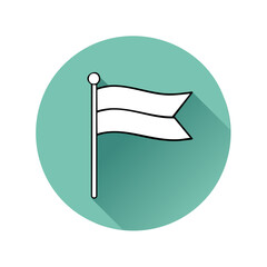 Poster - Outline illustration of a simple blank waving flag on a pole against a mint green circular backdrop with a long shadow.