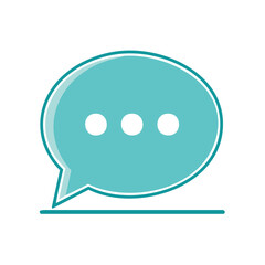 Poster - Teal speech balloon with three dots indicating thoughts or writing in progress