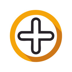 Poster - Abstract Plus Sign Symbol Inside Rounded Yellow Circle with Shadow
