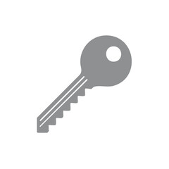 Poster - Depiction of a standard pin tumbler lock key in light gray with a circular head and serrated edge symbolizing access or security