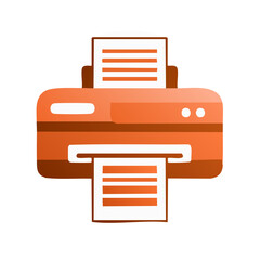 Aufkleber - Orange printer printing documents for home office or small business, digital illustration. Device with papers coming out.
