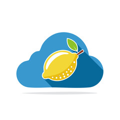 Poster - Stylized Lemon with Leaf Icon on Blue Cloud for Digital Computing