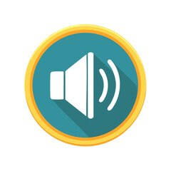 Poster - Blue Circle Button Depicting White Speaker Symbol with Sound Waves