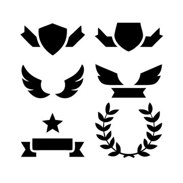 Vintage educational coat of arms set with university college and academy elements isolated vector illustration. Laurel wreaths, shields, ribbons illustration for awards,badges, and branding designs
