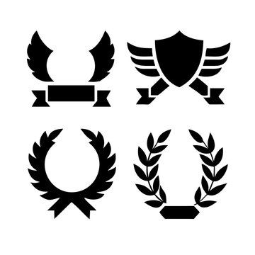 Vintage educational coat of arms set with university college and academy elements isolated vector illustration. Laurel wreaths, shields, ribbons illustration for awards,badges, and branding designs

