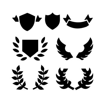 Vintage educational coat of arms set with university college and academy elements isolated vector illustration. Laurel wreaths, shields, ribbons illustration for awards,badges, and branding designs
