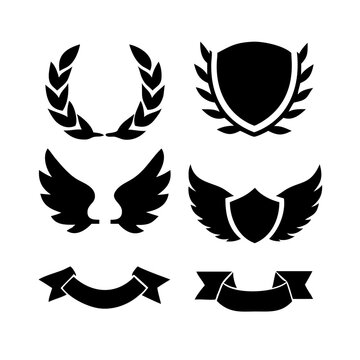 Vintage educational coat of arms set with university college and academy elements isolated vector illustration. Laurel wreaths, shields, ribbons illustration for awards,badges, and branding designs
