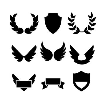 Vintage educational coat of arms set with university college and academy elements isolated vector illustration. Laurel wreaths, shields, ribbons illustration for awards,badges, and branding designs
