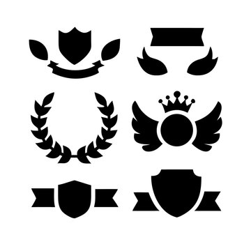 Vintage educational coat of arms set with university college and academy elements isolated vector illustration. Laurel wreaths, shields, ribbons illustration for awards,badges, and branding designs
