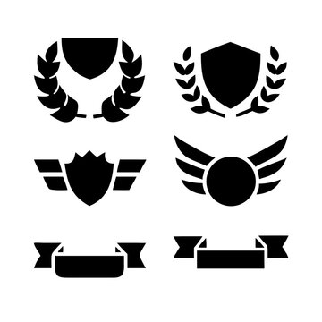 Vintage educational coat of arms set with university college and academy elements isolated vector illustration. Laurel wreaths, shields, ribbons illustration for awards,badges, and branding designs
