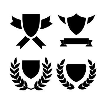 Vintage educational coat of arms set with university college and academy elements isolated vector illustration. Laurel wreaths, shields, ribbons illustration for awards,badges, and branding designs
