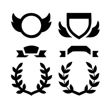 Vintage educational coat of arms set with university college and academy elements isolated vector illustration. Laurel wreaths, shields, ribbons illustration for awards,badges, and branding designs
