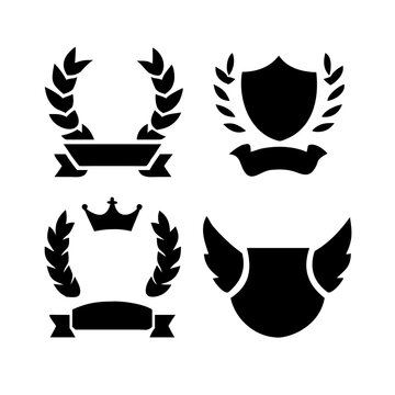 Vintage educational coat of arms set with university college and academy elements isolated vector illustration. Laurel wreaths, shields, ribbons illustration for awards,badges, and branding designs
