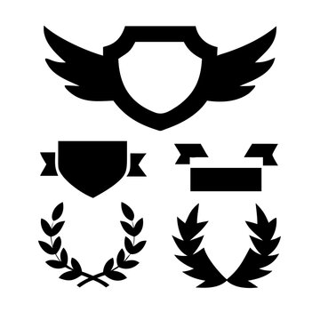 Vintage educational coat of arms set with university college and academy elements isolated vector illustration. Laurel wreaths, shields, ribbons illustration for awards,badges, and branding designs
