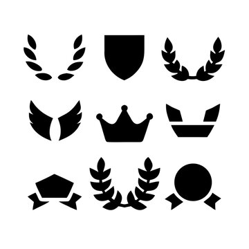 Vintage educational coat of arms set with university college and academy elements isolated vector illustration. Laurel wreaths, shields, ribbons illustration for awards,badges, and branding designs
