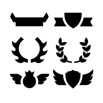 Vintage educational coat of arms set with university college and academy elements isolated vector illustration. Laurel wreaths, shields, ribbons illustration for awards,badges, and branding designs
