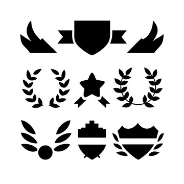 Vintage educational coat of arms set with university college and academy elements isolated vector illustration. Laurel wreaths, shields, ribbons illustration for awards,badges, and branding designs
