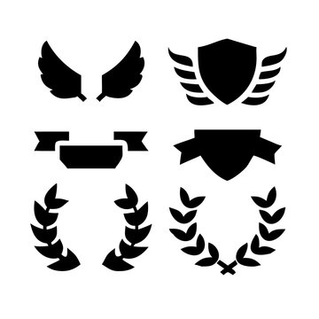 Vintage educational coat of arms set with university college and academy elements isolated vector illustration. Laurel wreaths, shields, ribbons illustration for awards,badges, and branding designs
