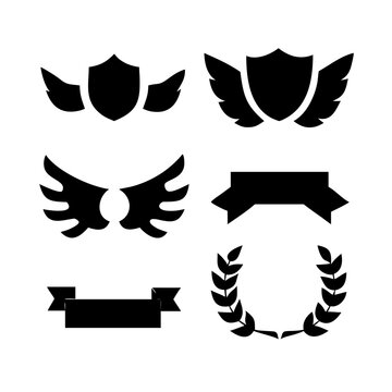 Vintage educational coat of arms set with university college and academy elements isolated vector illustration. Laurel wreaths, shields, ribbons illustration for awards,badges, and branding designs
