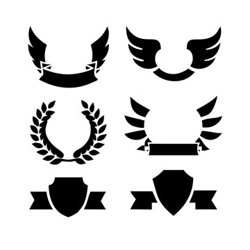 Vintage educational coat of arms set with university college and academy elements isolated vector illustration. Laurel wreaths, shields, ribbons illustration for awards,badges, and branding designs
