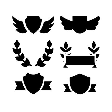 Vintage educational coat of arms set with university college and academy elements isolated vector illustration. Laurel wreaths, shields, ribbons illustration for awards,badges, and branding designs
