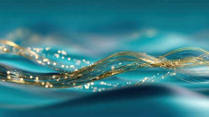 Poster - Abstract flowing golden threads on teal background