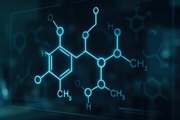 Poster - Digital Representation of Molecular Structure with Chemical Bonds and Atomic Elements on Dark Background