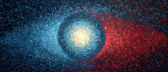 Poster - Blue and red circle with a lot of stars in it. The circle is surrounded by a lot of stars and the stars are scattered all over the circle
