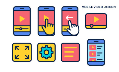 Fototapete - Colorful mobile video ux icons and interactive design elements