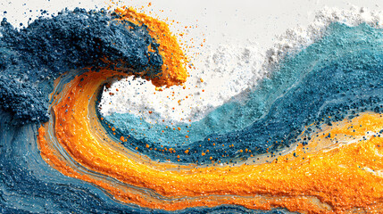 Poster - Blue and orange wave with a white background. The blue and orange colors create a sense of energy and movement