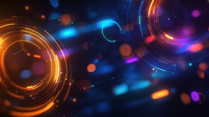 Poster - Abstract glowing circles and lines in a dark space