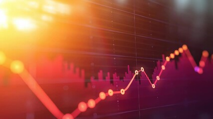 Poster - Colorful Abstract Financial Chart with Rising and Falling Lines Against Dark Background