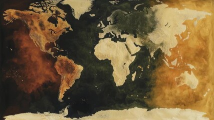 Poster - Abstract World Map with Artistic Texture and Unique Earth Colors for Modern Decor
