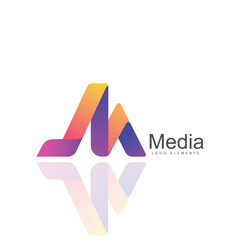 Aufkleber - Abstract M letter digital media logo icon design, with 3D origami shape, smooth and colorful gradient style.