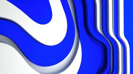 Poster - Abstract layered curves in blue and white